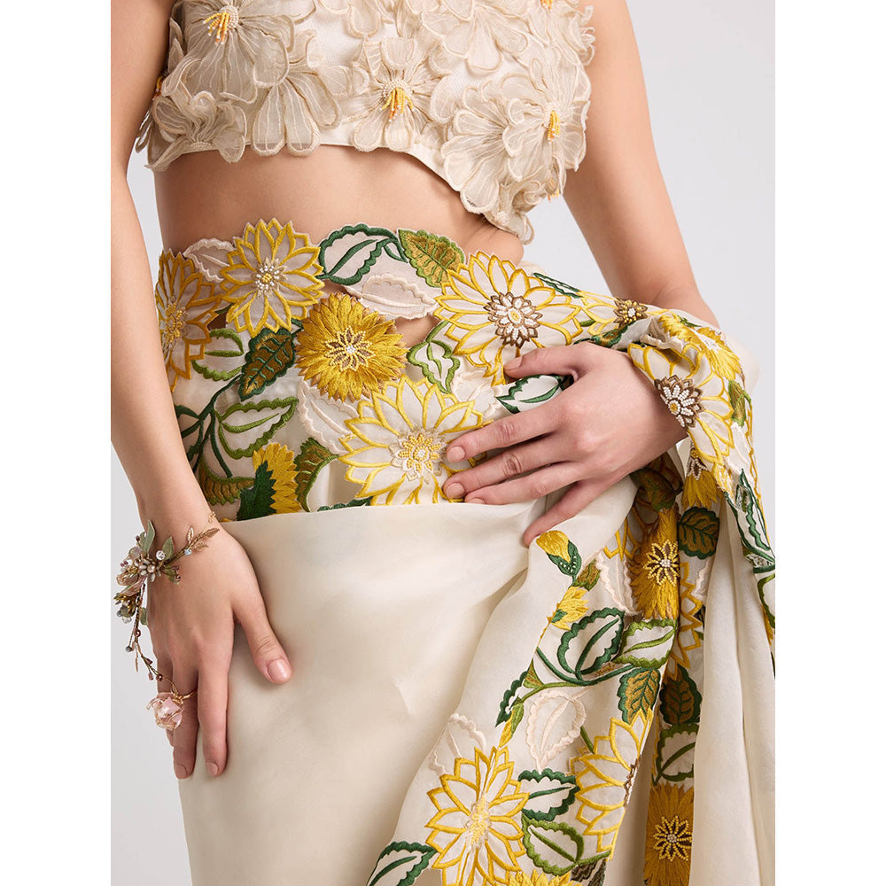 CHANDRIMA Ivory Daisy 3D Applique Crop Top