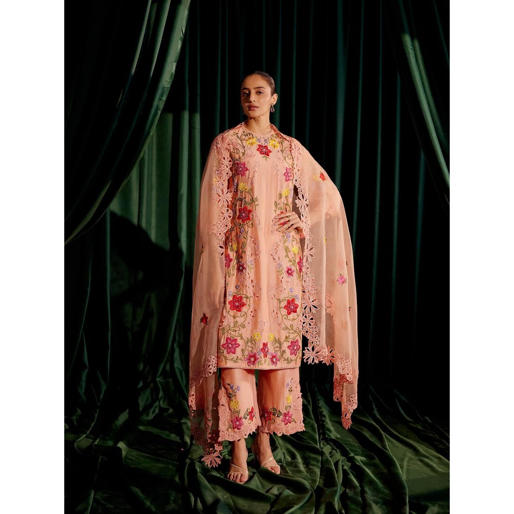 CHANDRIMA Apricot Floral Embroidered Dupatta