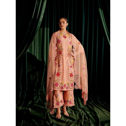 CHANDRIMA Apricot Floral Embroidered Dupatta