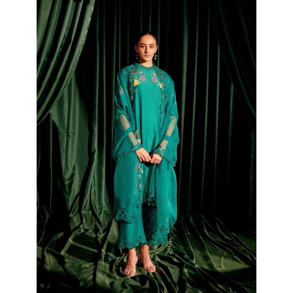 CHANDRIMA Emerald Tonal Cutwork Dupatta