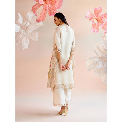 CHANDRIMA Ivory Floral Applique and Beadwork Kaftan