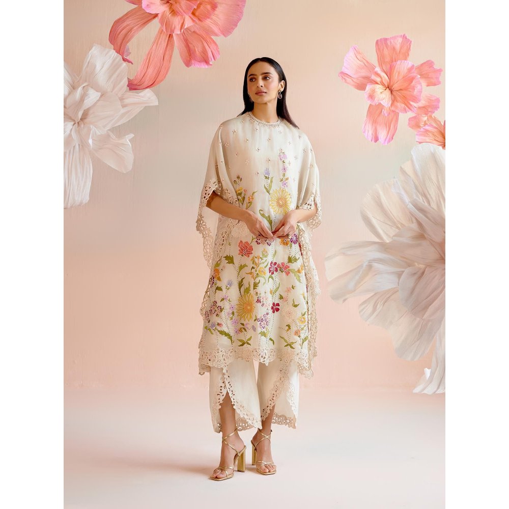 CHANDRIMA Ivory Cutwork Tulip Pants