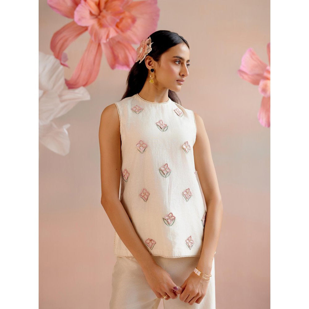 CHANDRIMA Ivory 3D Floral Applique Tunic
