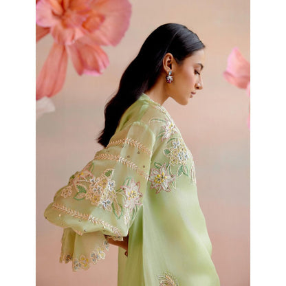 CHANDRIMA Contrast Paisley Embroidered Tunic with Embroidered Tulip Pant (Set of 2)