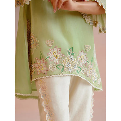 CHANDRIMA Contrast Paisley Embroidered Tunic with Embroidered Tulip Pant (Set of 2)