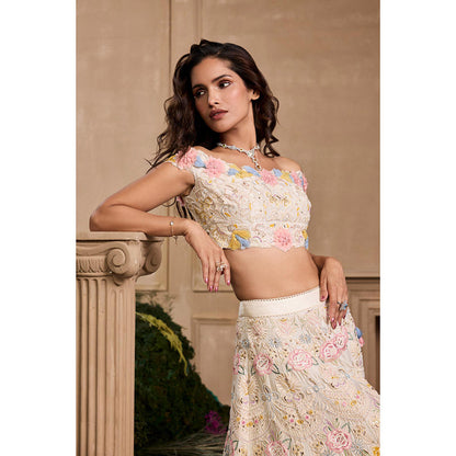 CHANDRIMA Ivory Pastel 3D Floral Applique Stitched Blouse