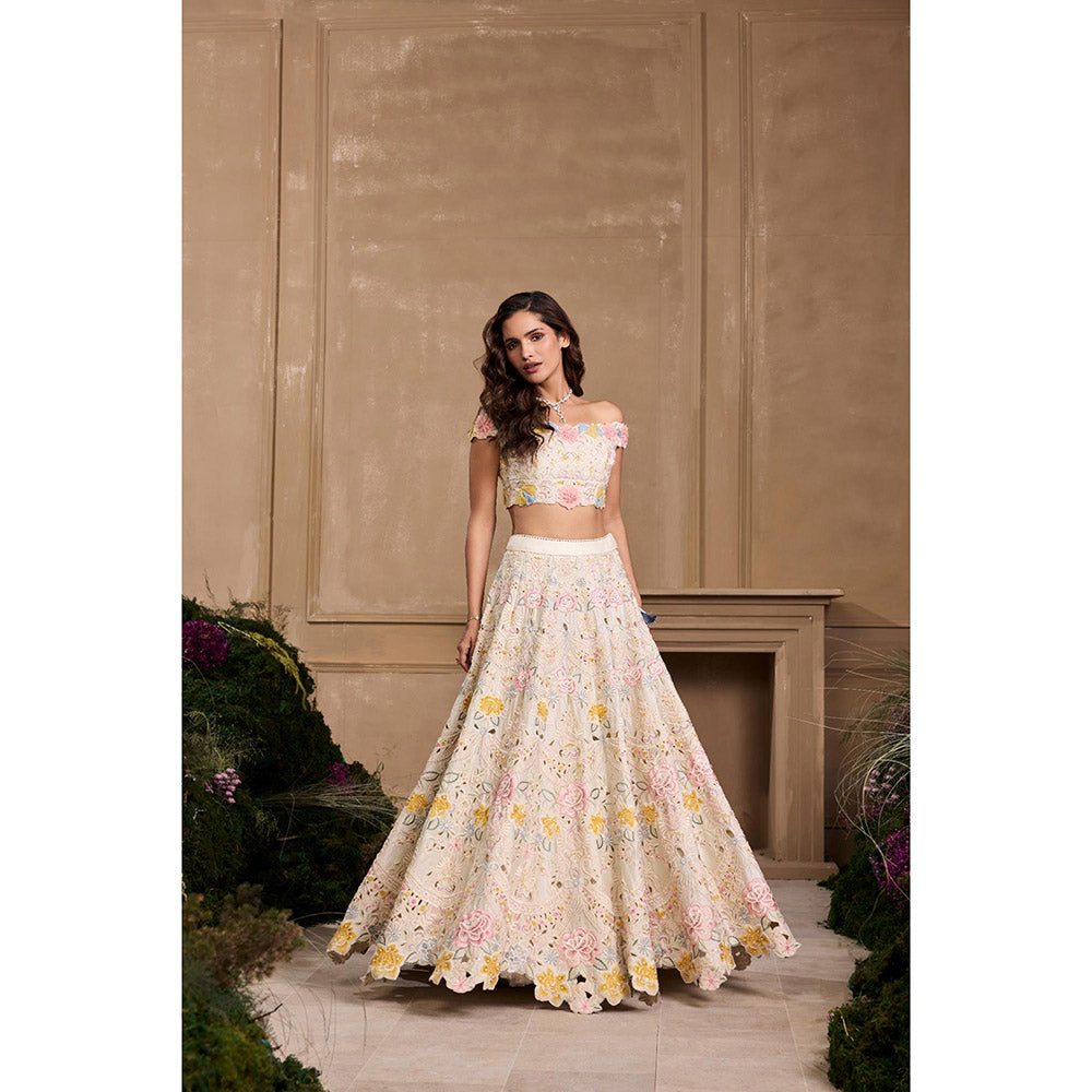CHANDRIMA Ivory Pastel 3D Floral Applique Stitched Blouse