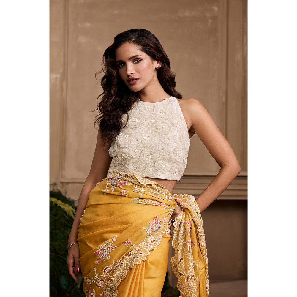 CHANDRIMA Ivory 3D Rose Applique Stitched Blouse