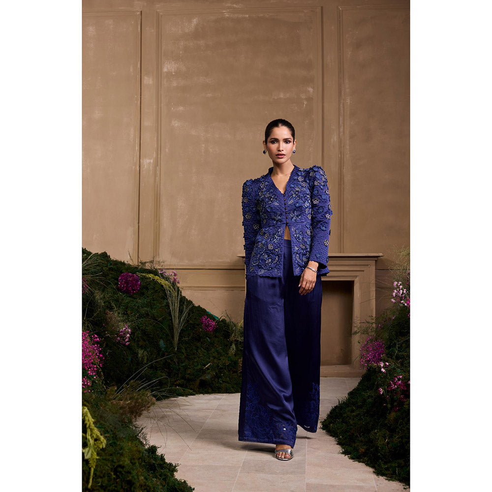 CHANDRIMA Navy Blue Wide Legged Palazzo