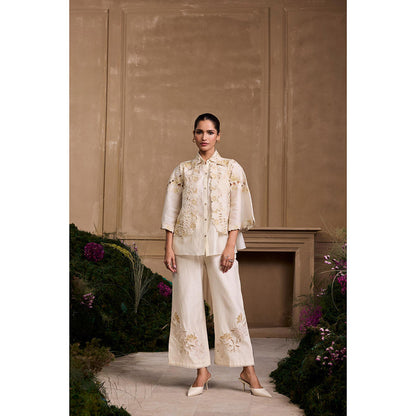 CHANDRIMA Ivory Metallic Applique Embroidered Pant