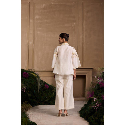 CHANDRIMA Ivory Metallic Applique Embroidered Pant