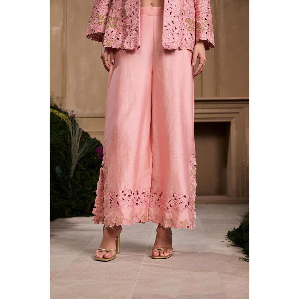 CHANDRIMA Rose Pink Metallic Applique and Cutwork Pant