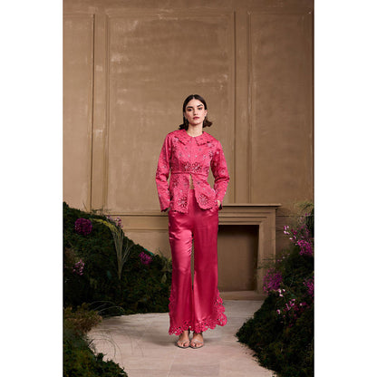 CHANDRIMA Fuchsia Cutwork Bell Bottom Style Pant