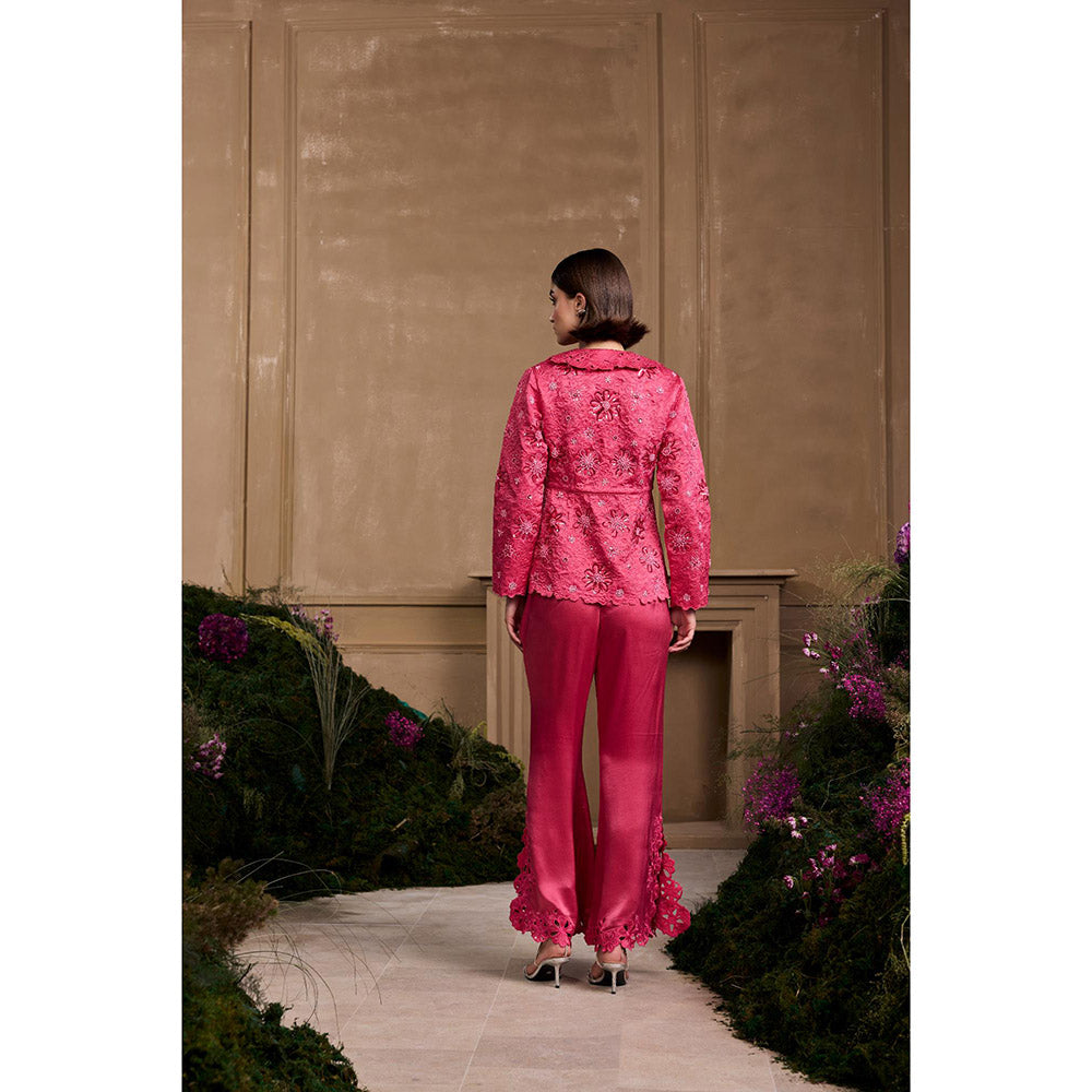 CHANDRIMA Fuchsia Cutwork Bell Bottom Style Pant