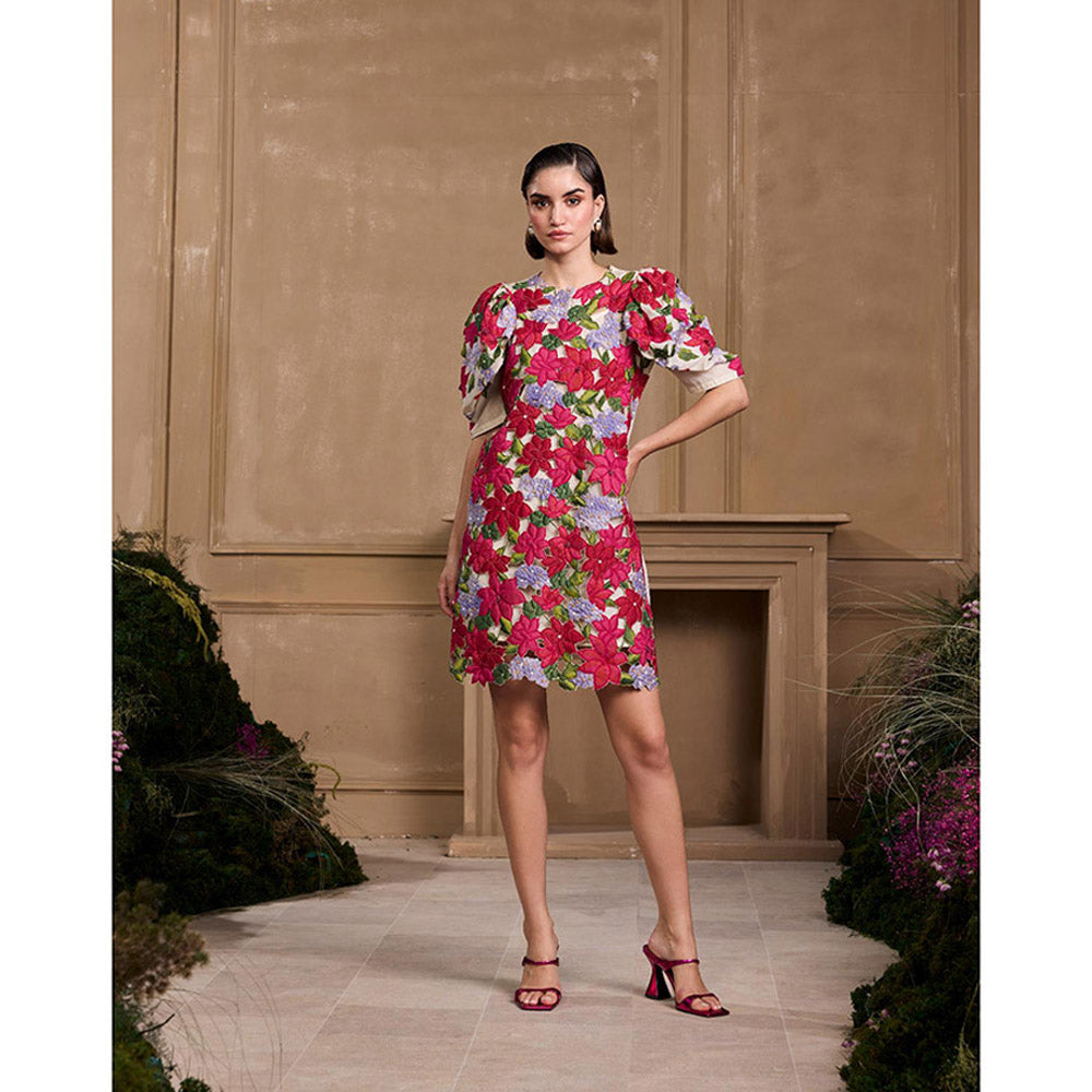 CHANDRIMA Hydrangea Applique Quilted Embroidered Dress