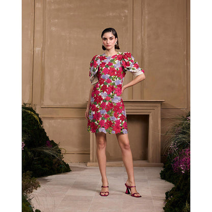 CHANDRIMA Hydrangea Applique Quilted Embroidered Dress
