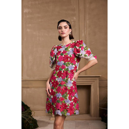 CHANDRIMA Hydrangea Applique Quilted Embroidered Dress