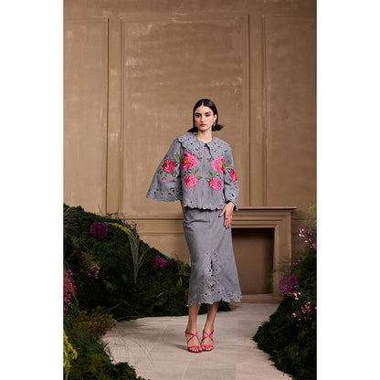 CHANDRIMA Grey Rose Threadwork Short Jacket