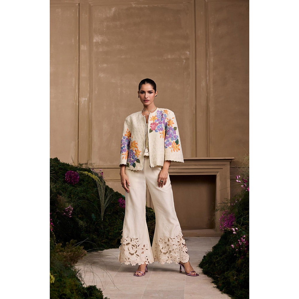 CHANDRIMA Ivory Hydrangea Quilted Short Jacket