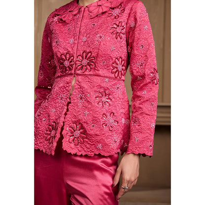 CHANDRIMA Fuchsia Metallic Quilted Embroidered Jacket