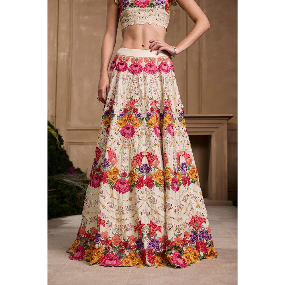 CHANDRIMA Multicoloured Floral Embroidered Blouse with Lehenga (Set of 2)