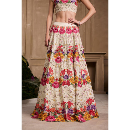 CHANDRIMA Multicoloured Floral Embroidered Blouse with Lehenga (Set of 2)