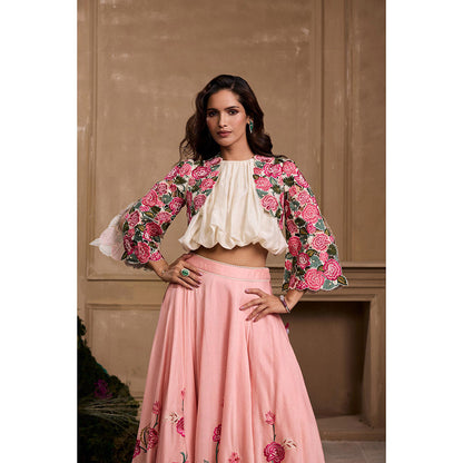 CHANDRIMA Ivory Bubble Hem Embroidered Top
