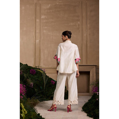 CHANDRIMA Ivory Rose Embroidered Shirt