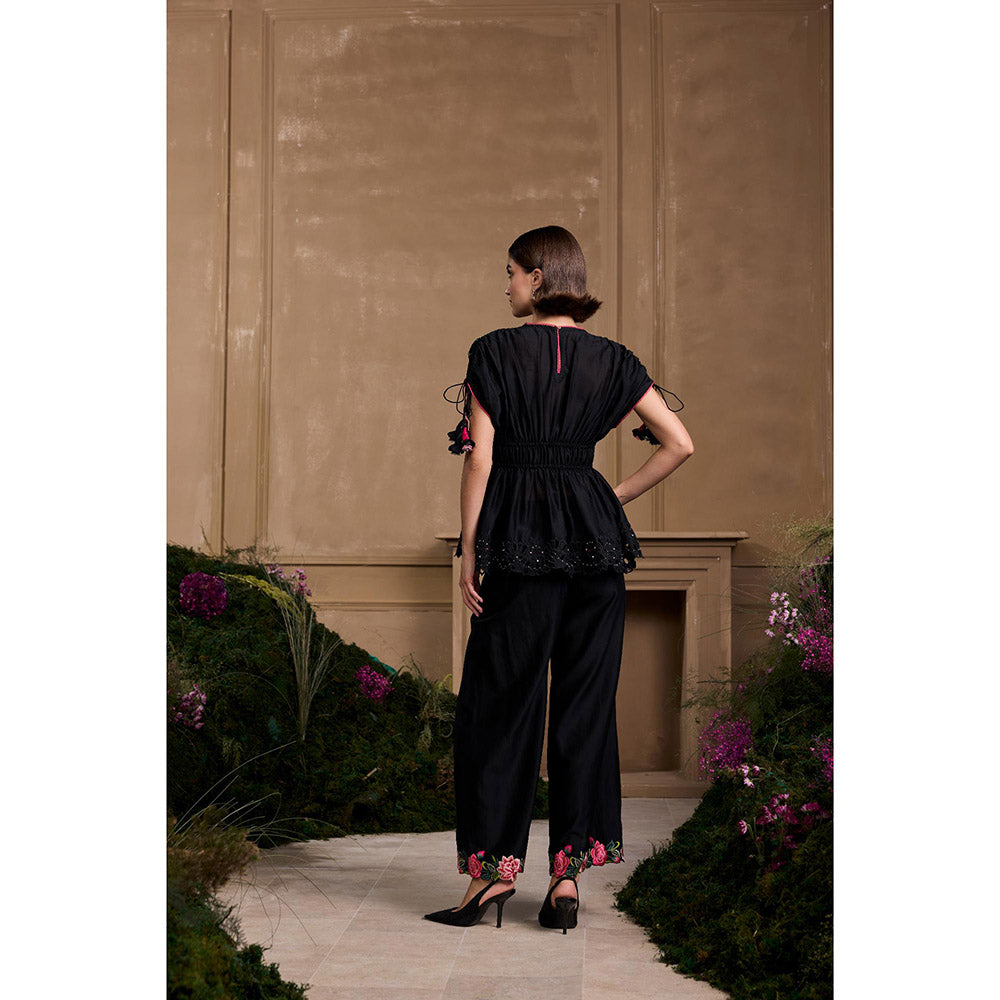 CHANDRIMA Black Rose Ruched Top