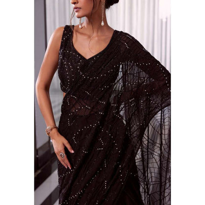 CHARU AND VASUNDHARA Elora Black Embellished Lehenga Saree with Stitched Blouse