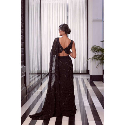 CHARU AND VASUNDHARA Elora Black Embellished Lehenga Saree with Stitched Blouse