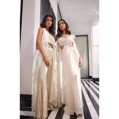 CHARU AND VASUNDHARA Enis Ivory Ethnic Jacket with Pant (Set of 2)