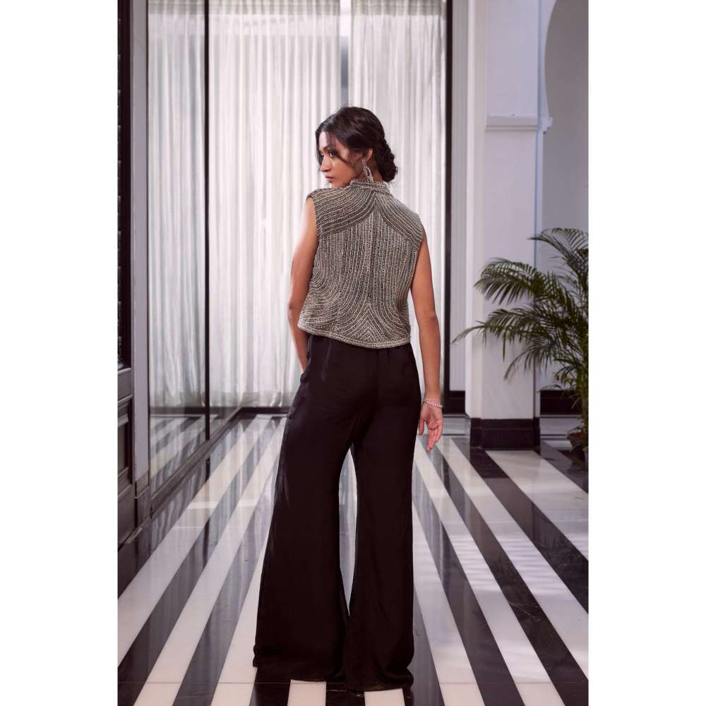 CHARU AND VASUNDHARA Eva Black Jacket with Bralette & Pant (Set of 3)