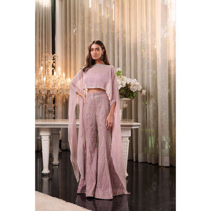 CHARU AND VASUNDHARA Ena Mauve Blouse with Attached Poncho & Pant (Set of 2)