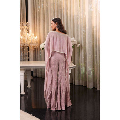 CHARU AND VASUNDHARA Ena Mauve Blouse with Attached Poncho & Pant (Set of 2)