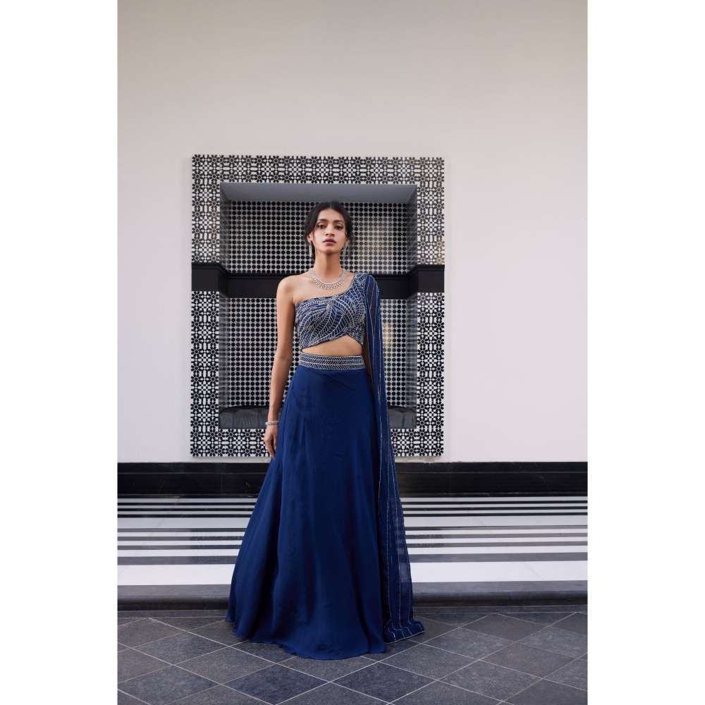 CHARU AND VASUNDHARA Erika Electric Blue Ethnic Skirts with Blouse (Set of 2)