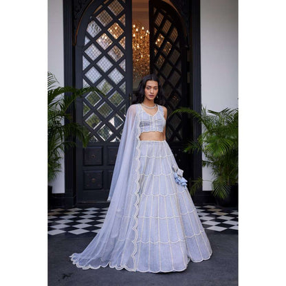 CHARU AND VASUNDHARA Edonia Powder Blue Classic Lehenga with Blouse & Dupatta (Set of 3)