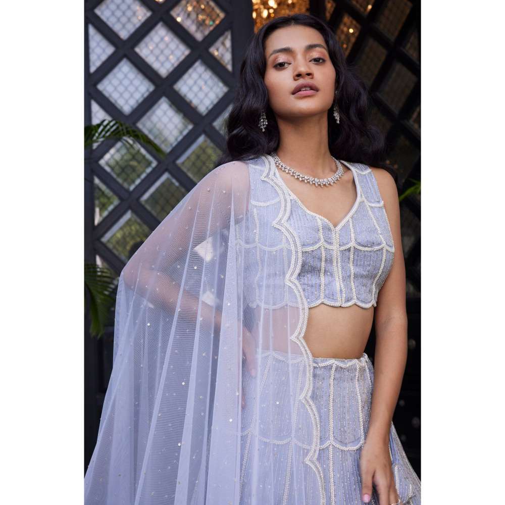 CHARU AND VASUNDHARA Edonia Powder Blue Classic Lehenga with Blouse & Dupatta (Set of 3)