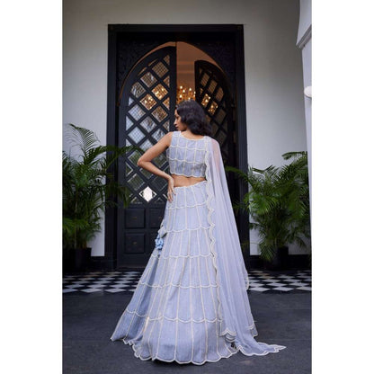 CHARU AND VASUNDHARA Edonia Powder Blue Classic Lehenga with Blouse & Dupatta (Set of 3)
