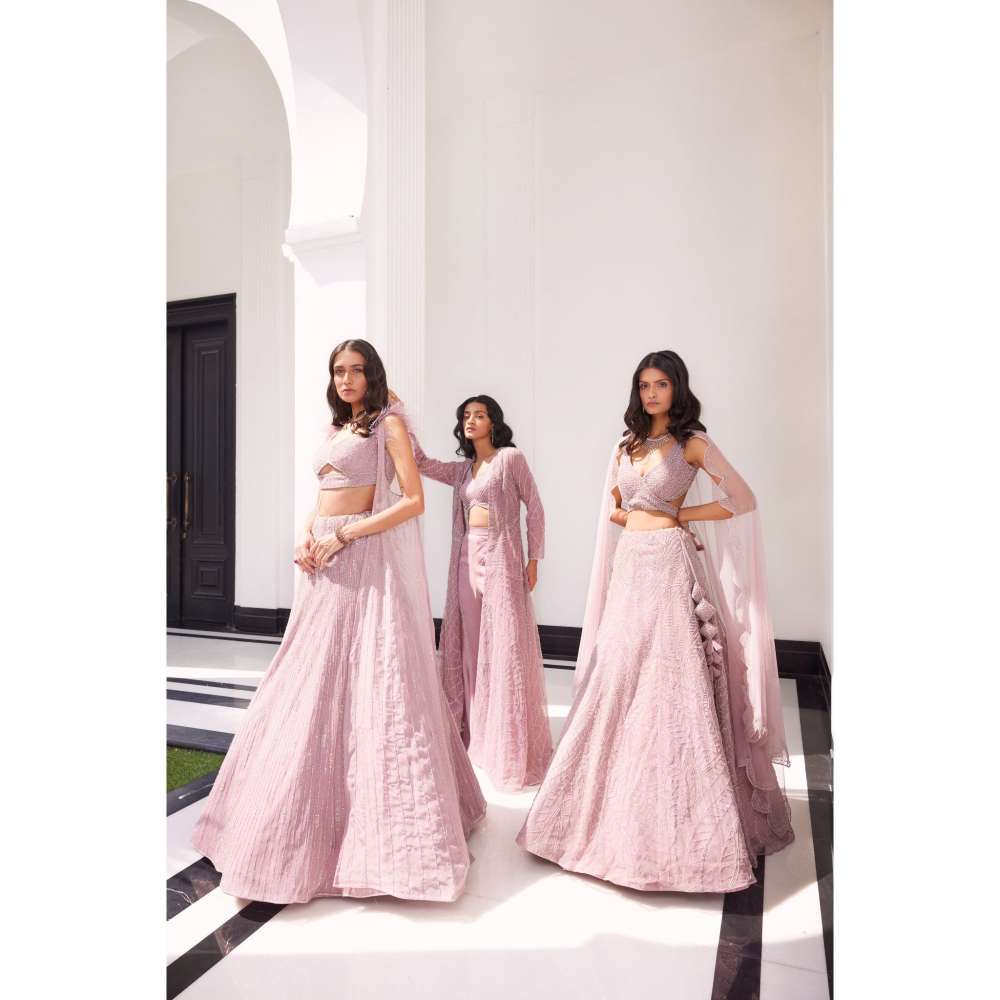 CHARU AND VASUNDHARA Eluna Mauve Classic Lehenga with Blouse & Dupatta (Set of 3)