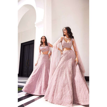 CHARU AND VASUNDHARA Eluna Mauve Classic Lehenga with Blouse & Dupatta (Set of 3)