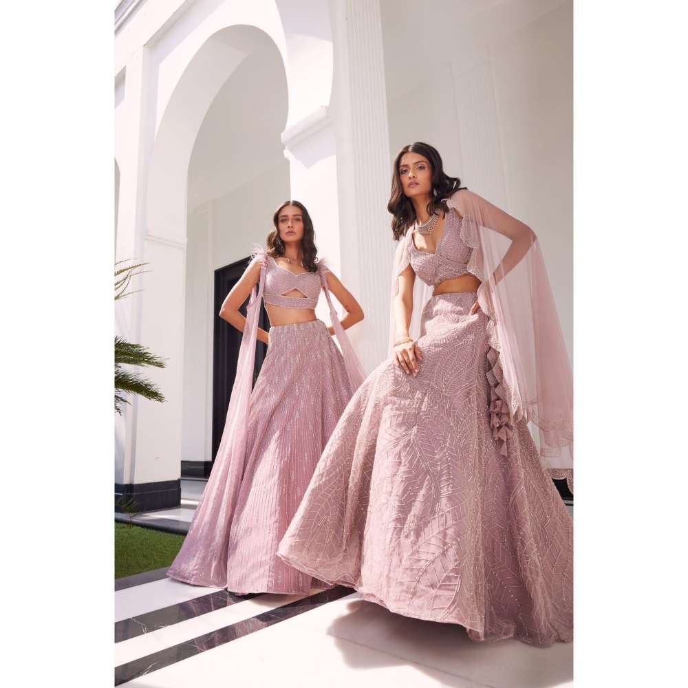 CHARU AND VASUNDHARA Eluna Mauve Classic Lehenga with Blouse & Dupatta (Set of 3)