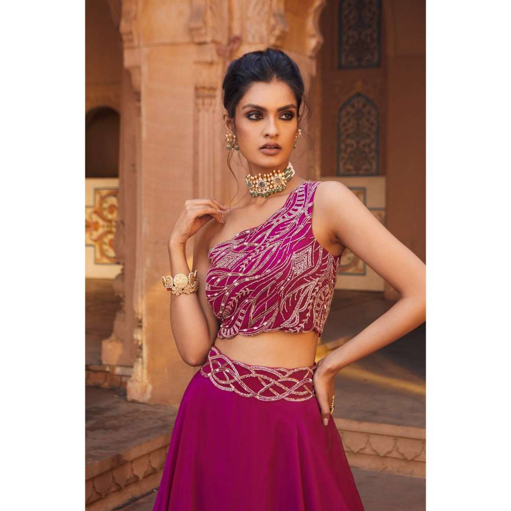 CHARU AND VASUNDHARA Raspberry Skirt & Blouse (Set of 2)