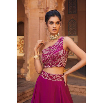 CHARU AND VASUNDHARA Raspberry Skirt & Blouse (Set of 2)