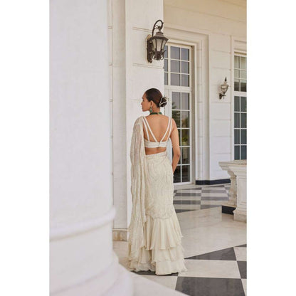 CHARU AND VASUNDHARA Soha Ivory Embellished Lehenga Saree with Stitched Blouse