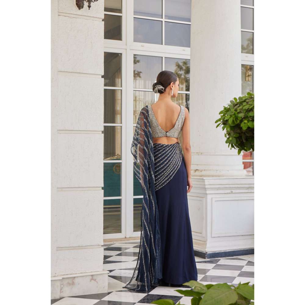 CHARU AND VASUNDHARA Soheila Embellished Pre-Draped Saree with Stitched Blouse & Palla