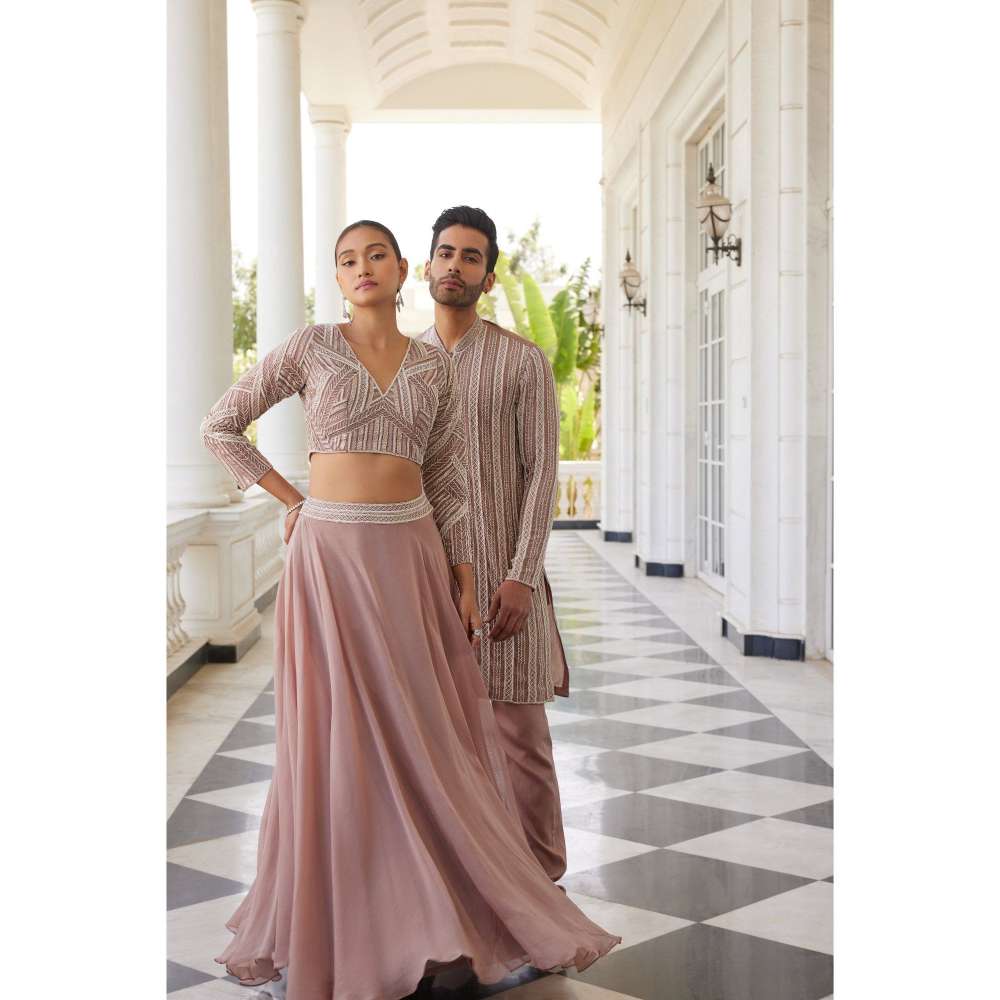 CHARU AND VASUNDHARA Skye Pink Classic Skirt with Blouse & Dupatta (Set of 3)