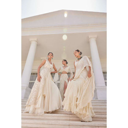 CHARU AND VASUNDHARA Saia Ivory Ethnic Blouse with Skirt (Set of 2)