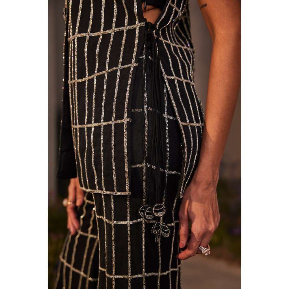 CHARU AND VASUNDHARA Lea Black Bralette with Jacket & Pant (Set of 3)
