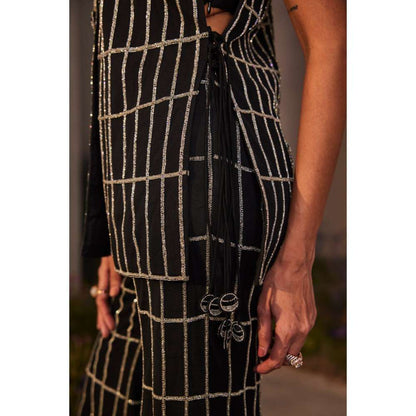 CHARU AND VASUNDHARA Lea Black Bralette with Jacket & Pant (Set of 3)